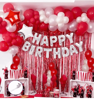 silver foil happy birthday with balloon