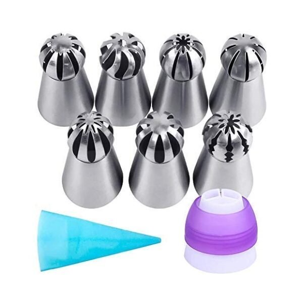 nozzle07 and piping bag Stainless Steel Multi-opening Icing Nozzle (Silver Pack of 1)